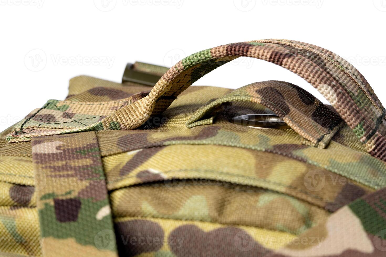 Close up still life of a green army tactical backpack photo
