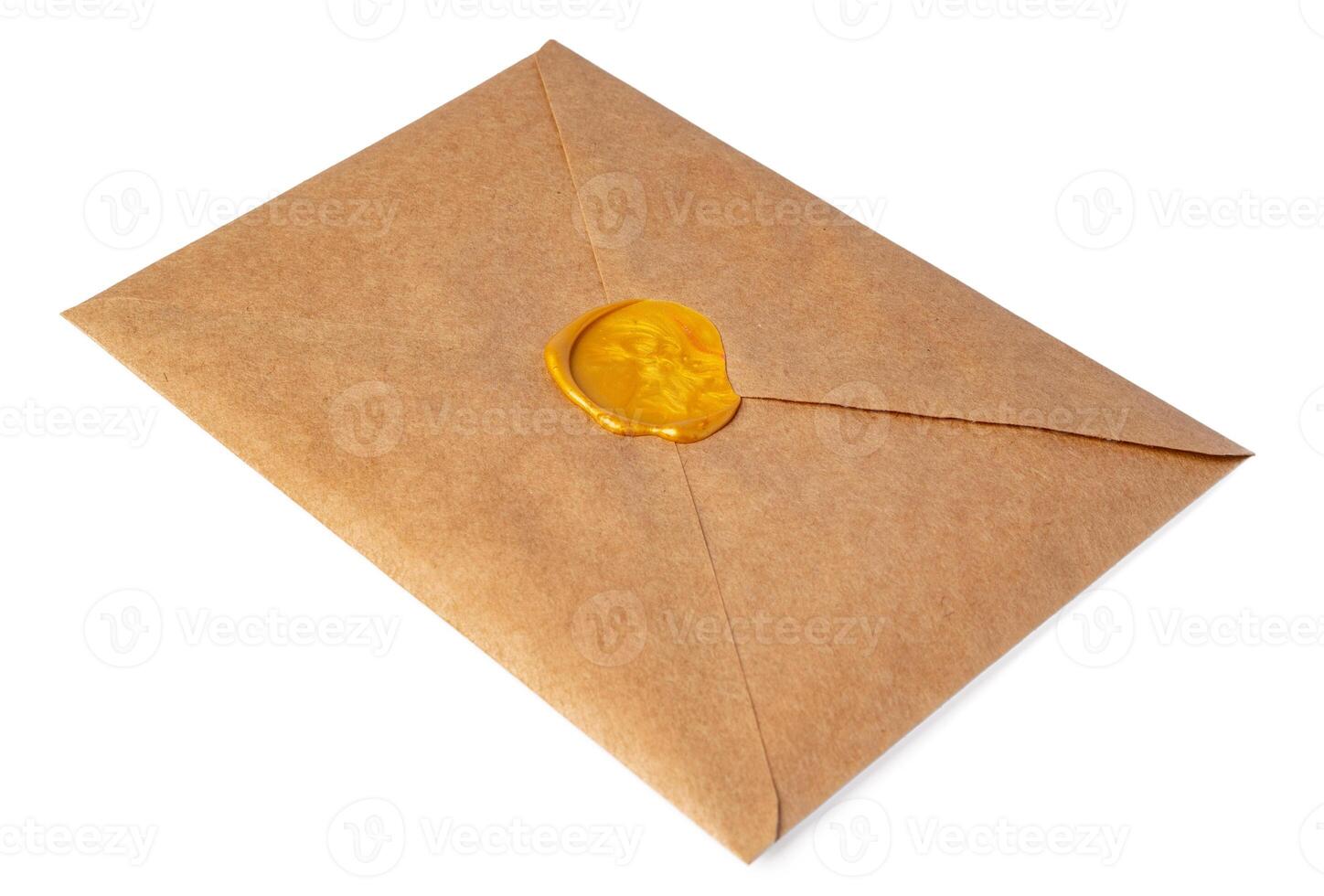 Recycled craft paper envelope isolated white background photo