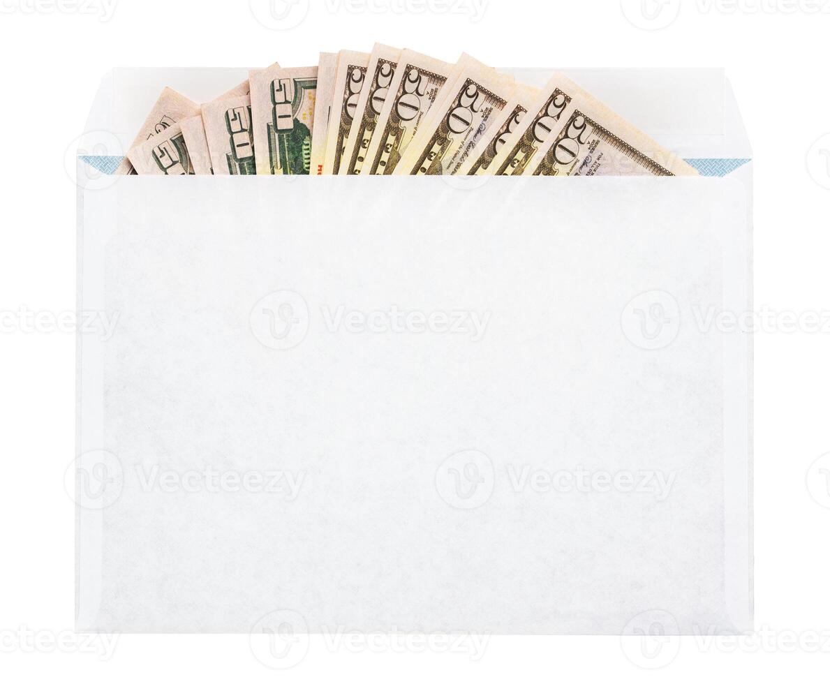 Money dollars in paper envelope on a white background photo