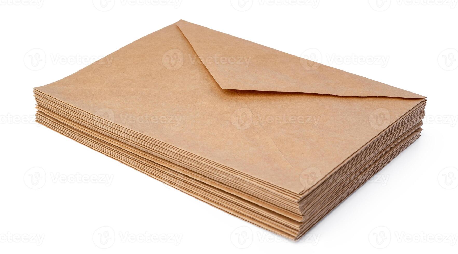 Brown craft envelope isolated on white background photo