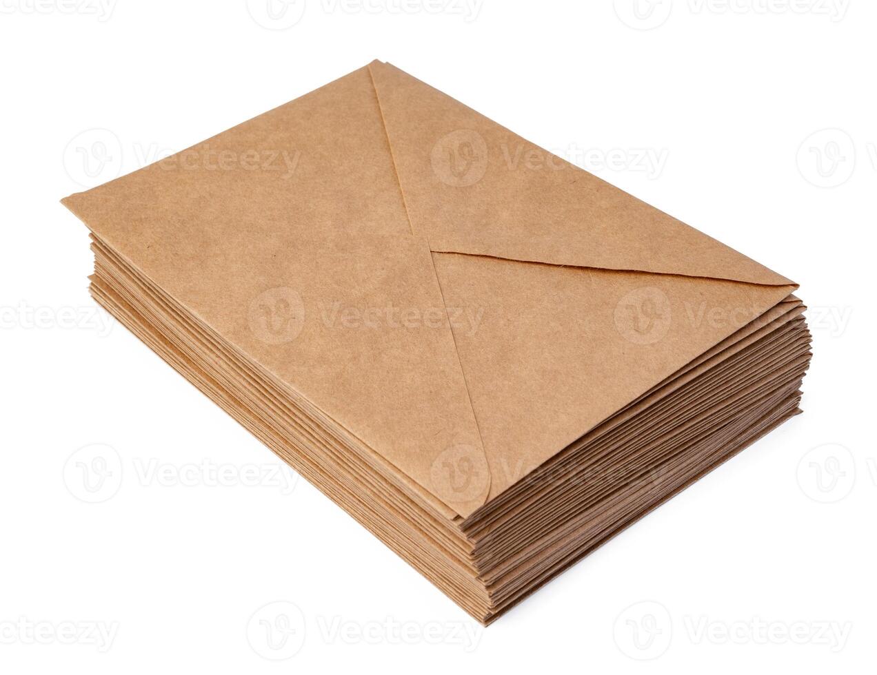 Brown craft envelope isolated on white background photo