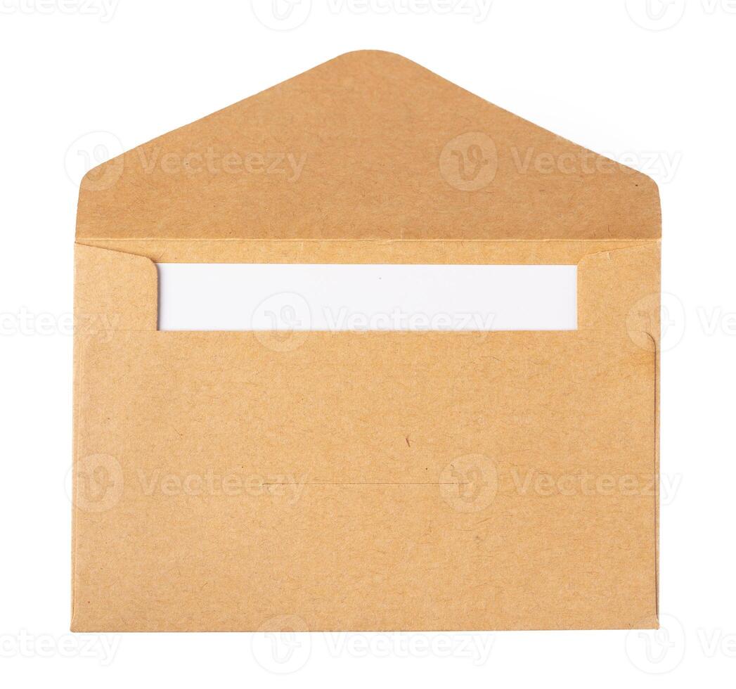 Recycled craft paper envelope isolated white background photo