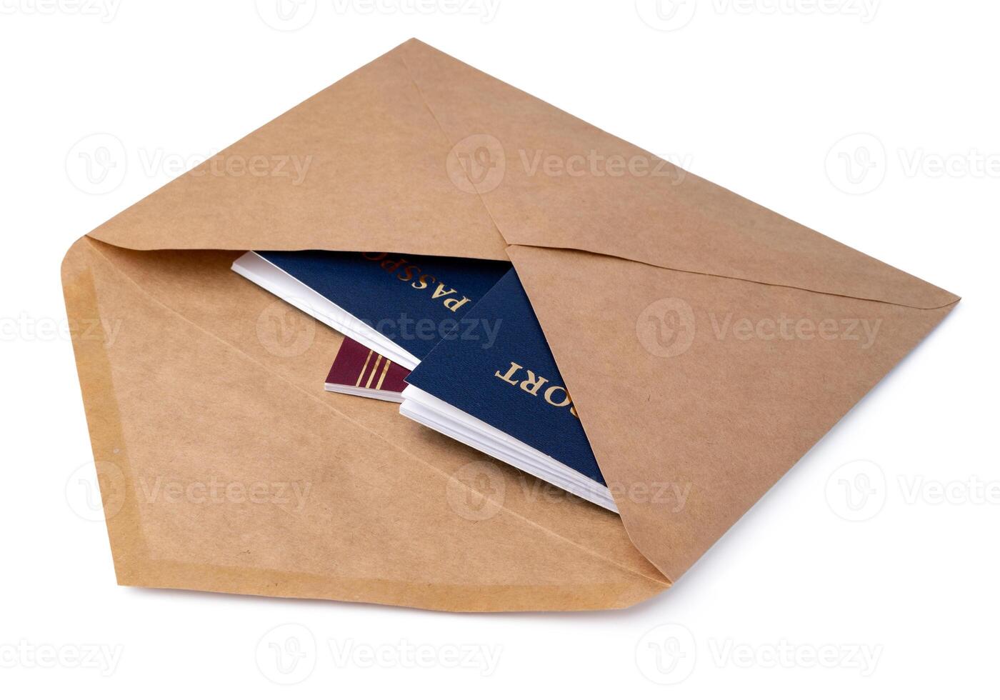 envelope with passport isolated on white photo