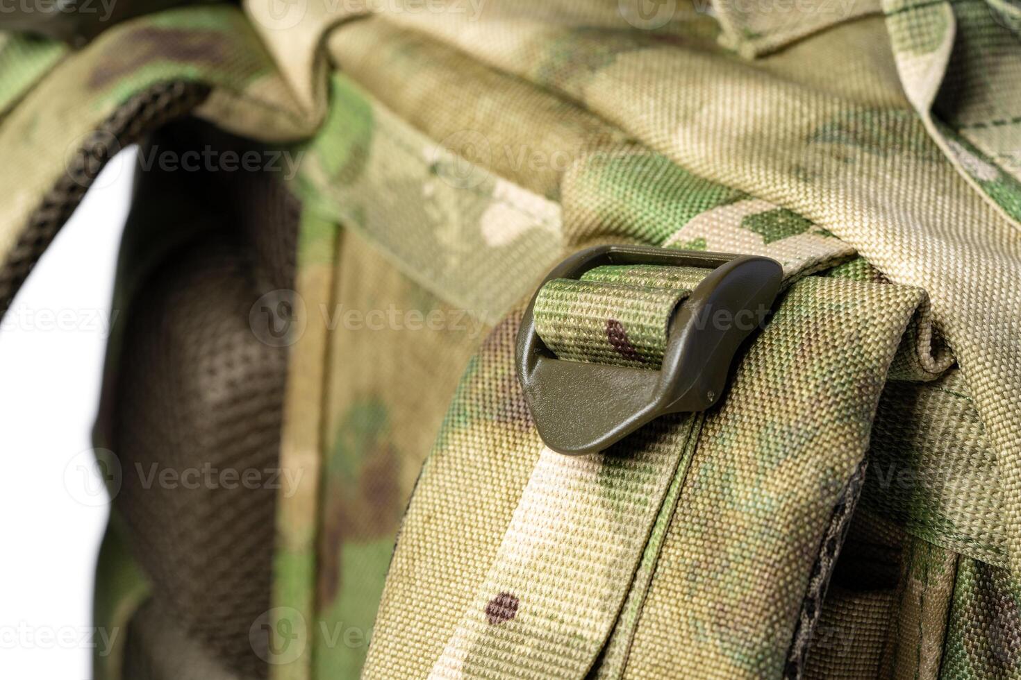 Close up still life of a green army tactical backpack photo