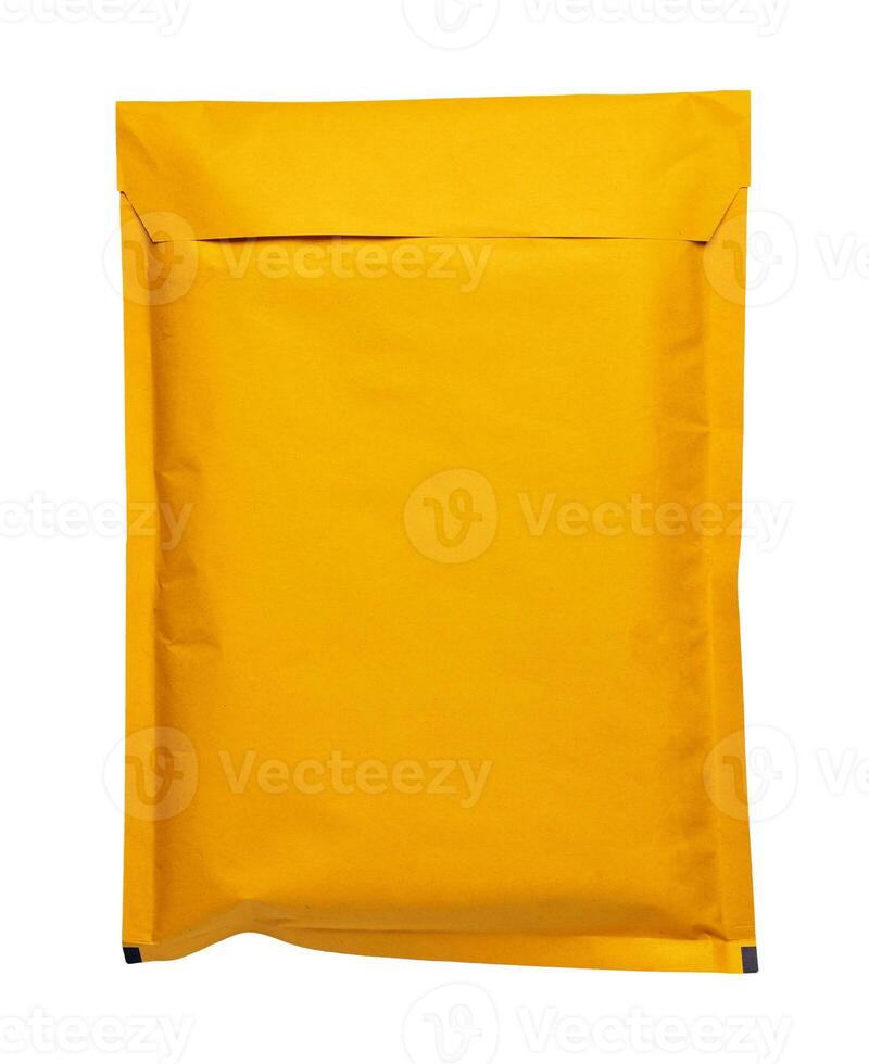 Brown envelope front and back isolated on white background. Letter top view. photo