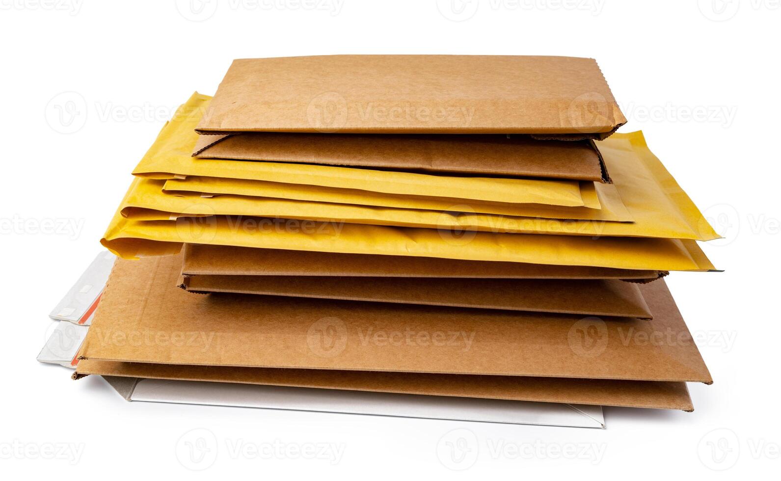 Stack of envelopes on white background photo