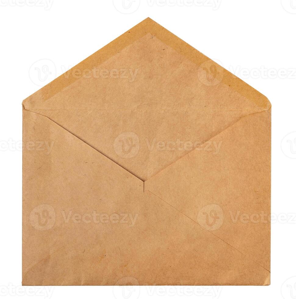 Recycled craft paper envelope isolated white background photo