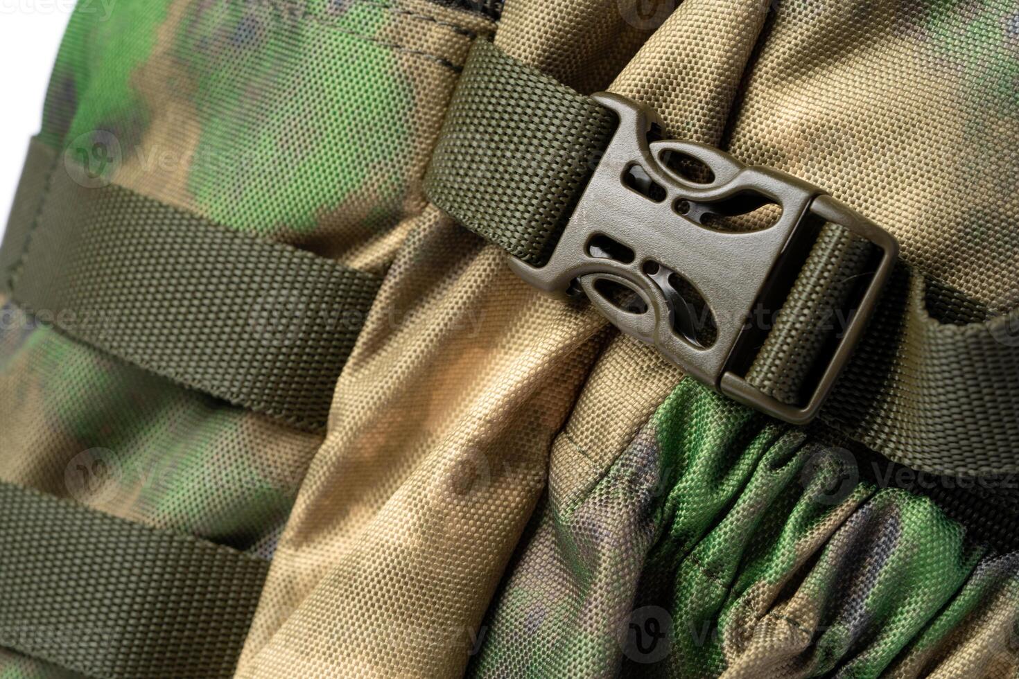 Close up still life of a green army tactical backpack photo