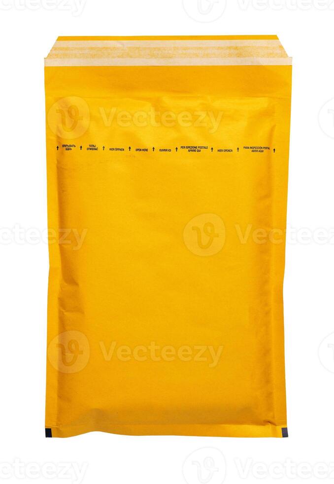 Brown envelope front and back isolated on white background. Letter top view. photo