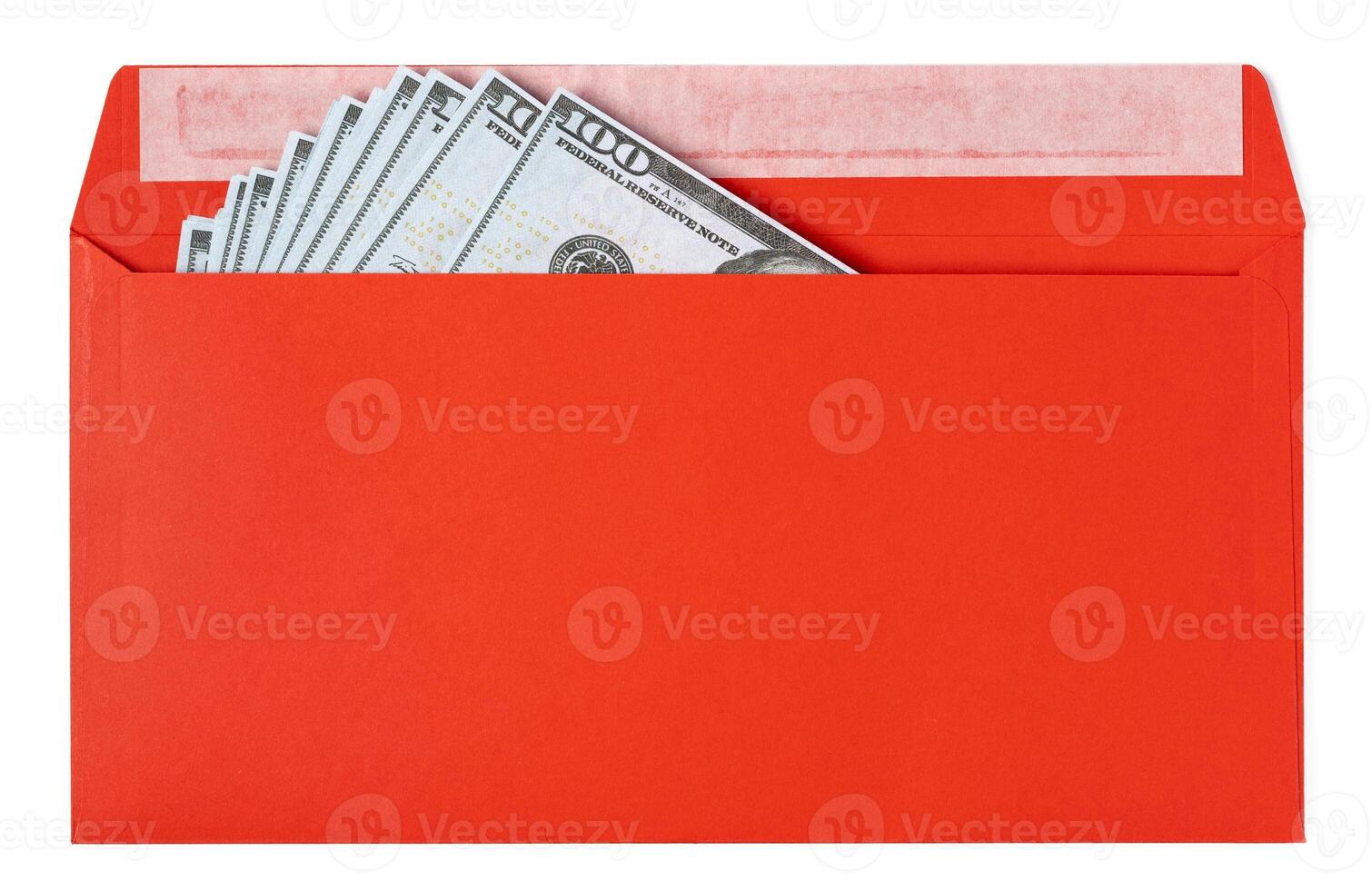 new mail envelope with dollars inside isolated on white background. photo
