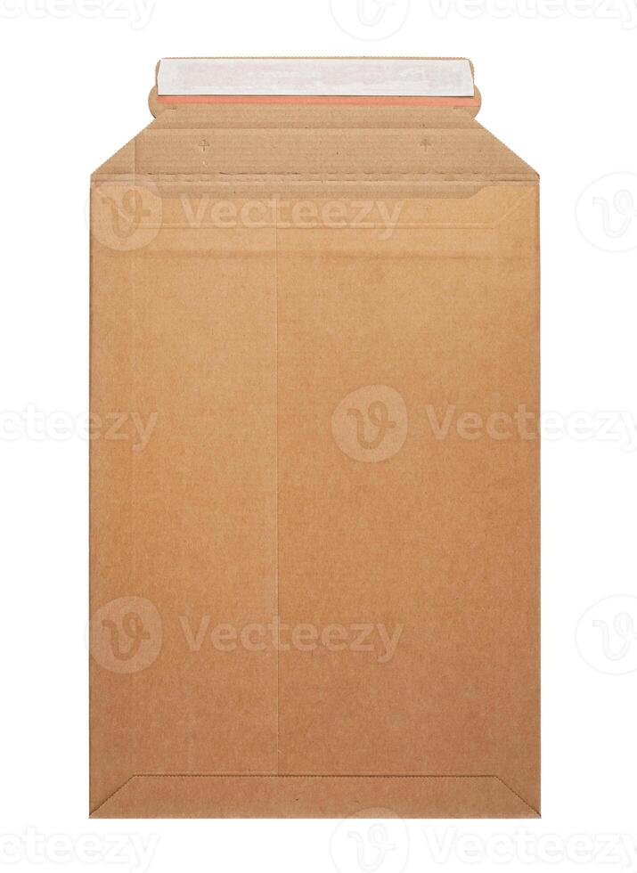 Brown envelope front and back isolated on white background. Letter top view. photo