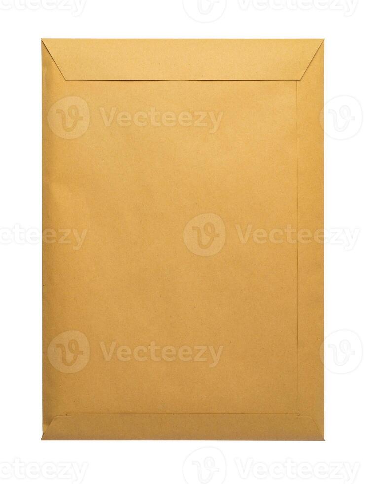 Brown envelope front and back isolated on white background. Letter top view. photo