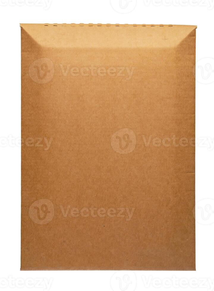 Brown envelope front and back isolated on white background. Letter top view. photo