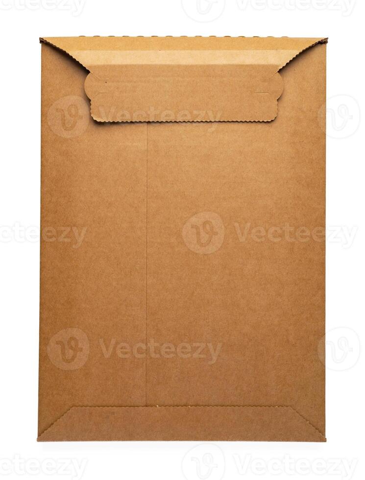 Brown envelope front and back isolated on white background. Letter top view. photo