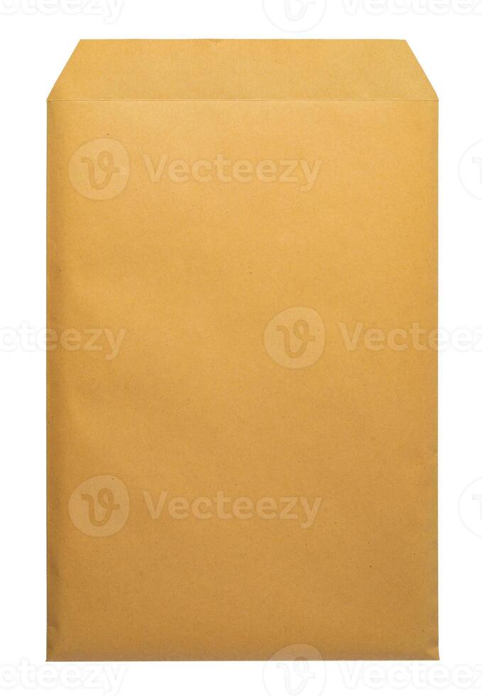 Brown envelope front and back isolated on white background. Letter top view. photo