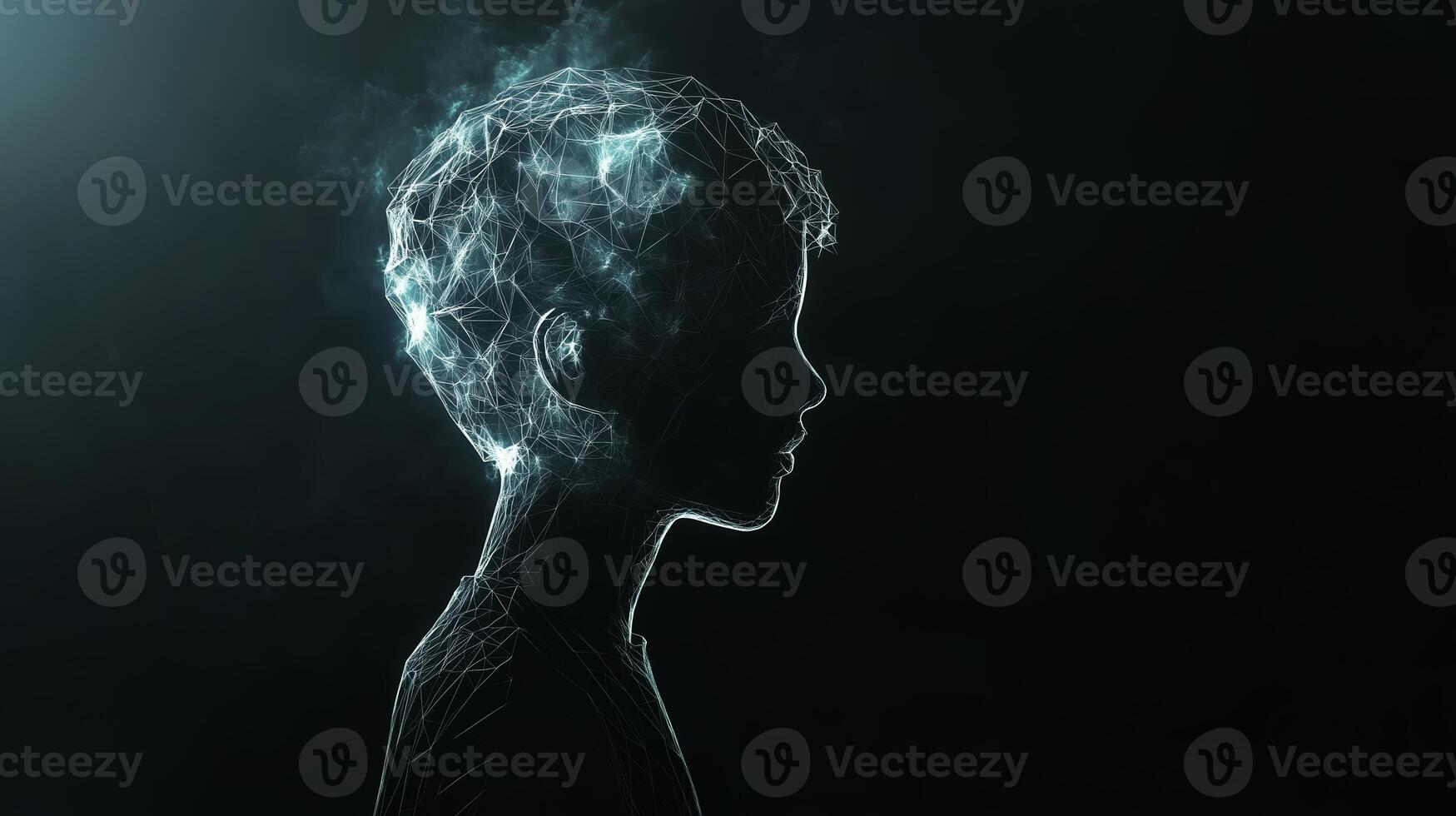 A silhouette of a child's profile illuminated by abstract technology-inspired light, symbolizing creativity and imagination in a dark setting photo