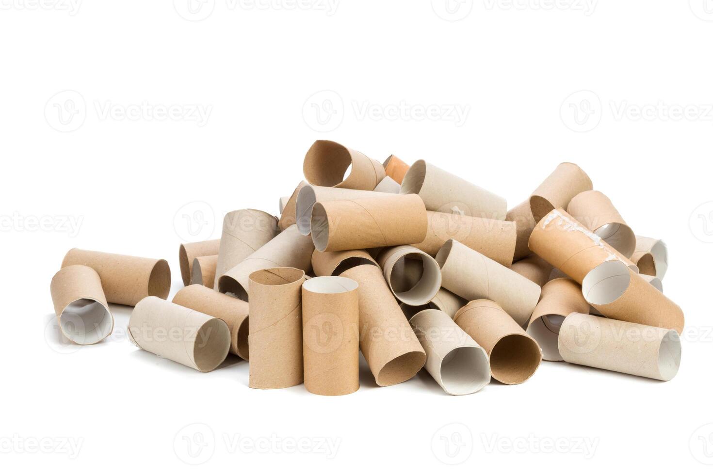 Empty toilet paper on white background photo