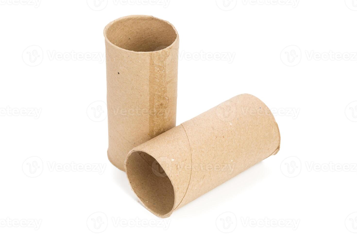 Empty toilet paper on white background photo