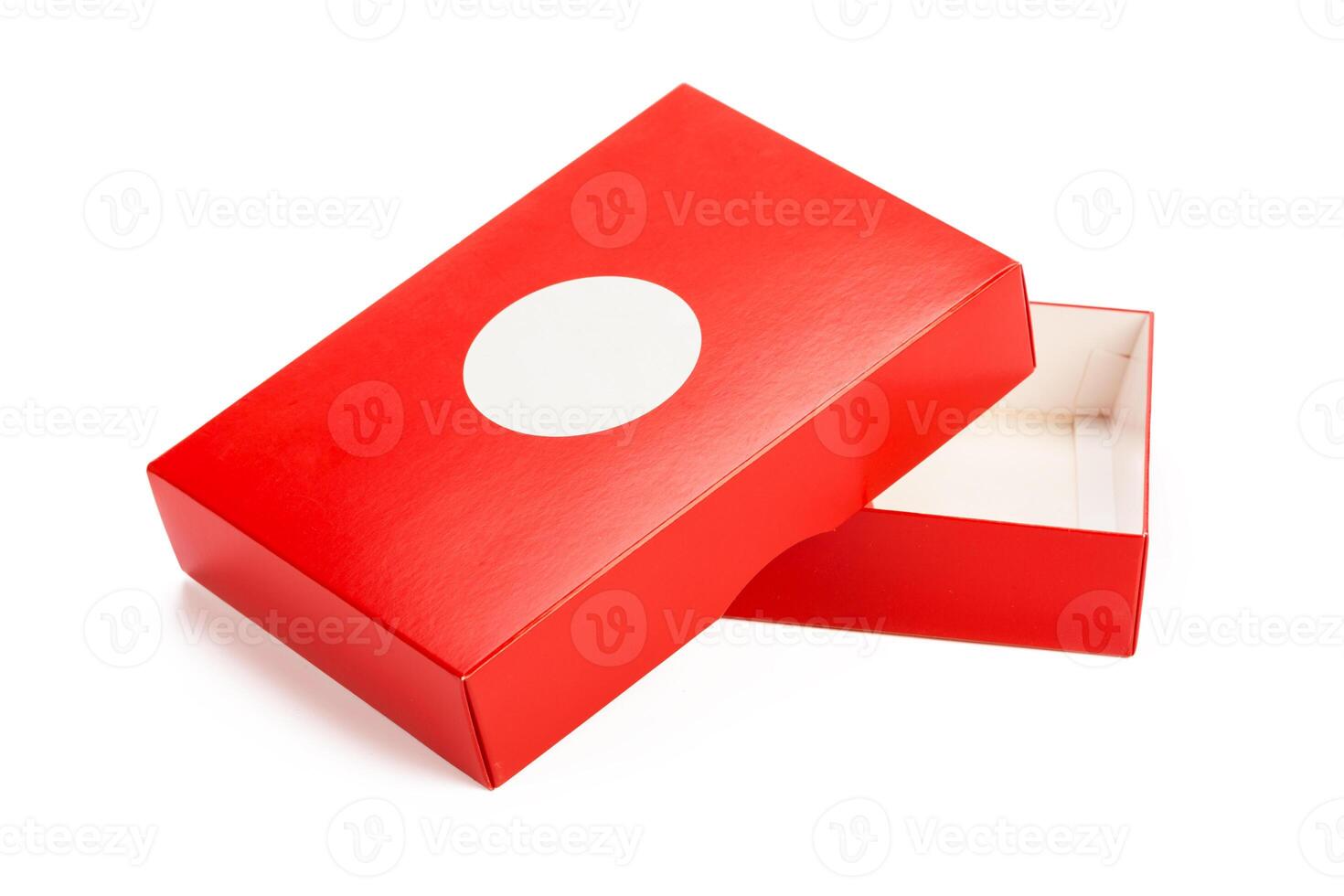 Open red shoe box isolated on white photo