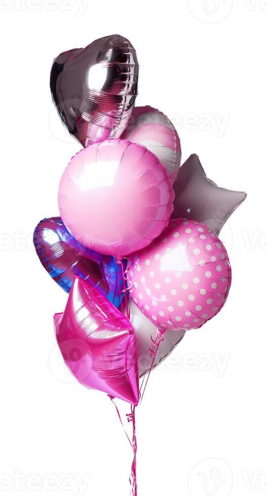 Bright colorful balloons isolated on white background photo