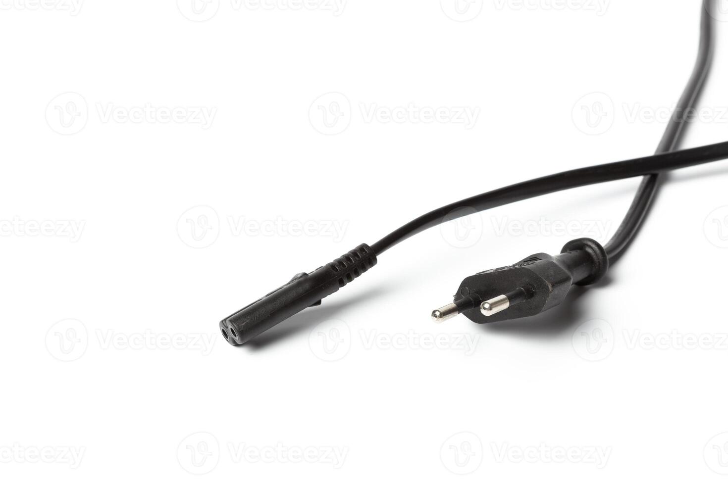 Black power cable with plug and socket isolated on white photo