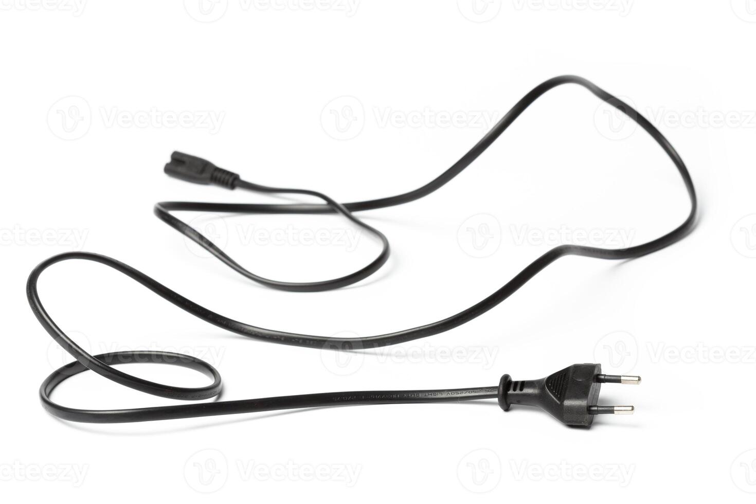 Black power cable with plug and socket isolated on white photo