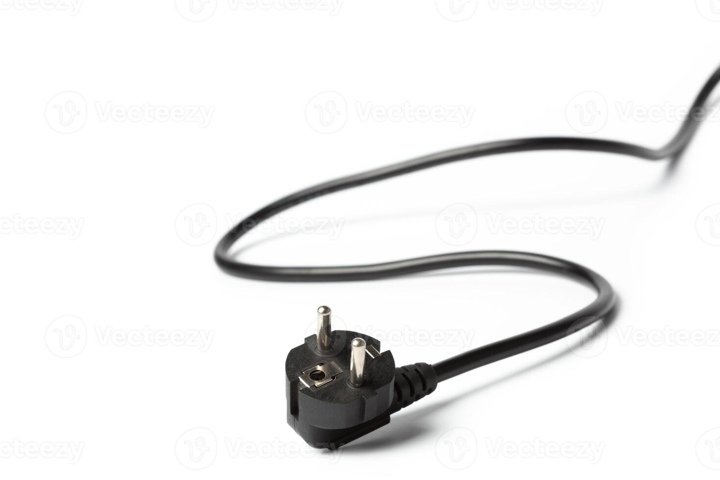 Black power cable with plug and socket isolated on white photo