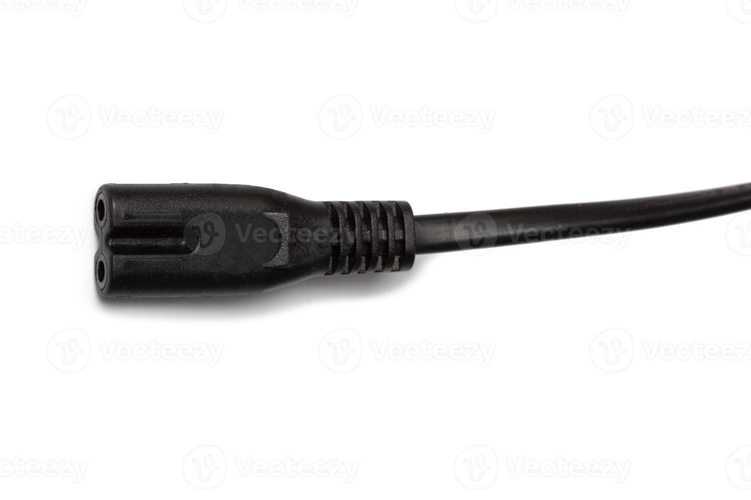 Black power cable with plug and socket isolated on white photo