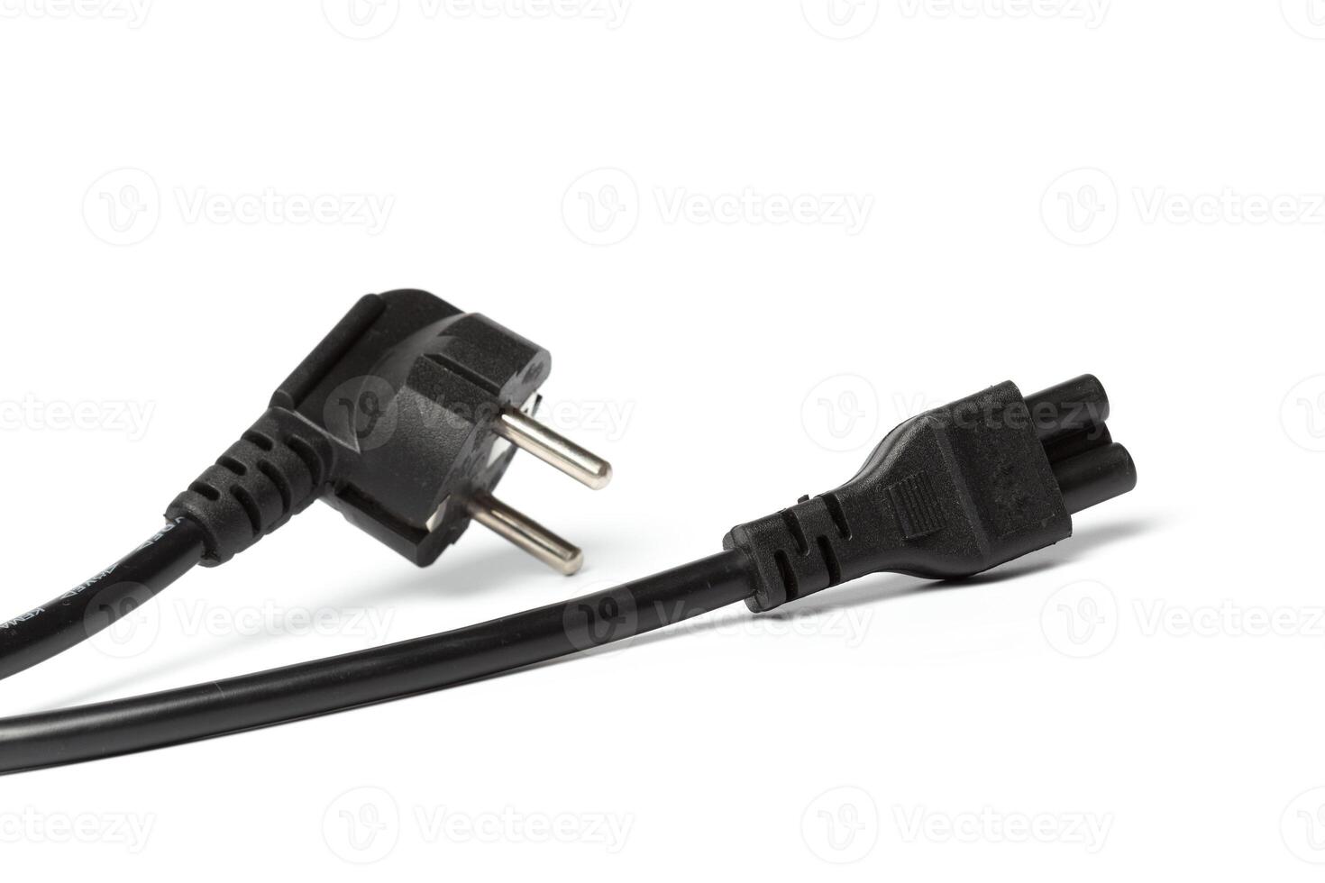 Black power cable with plug and socket isolated on white photo