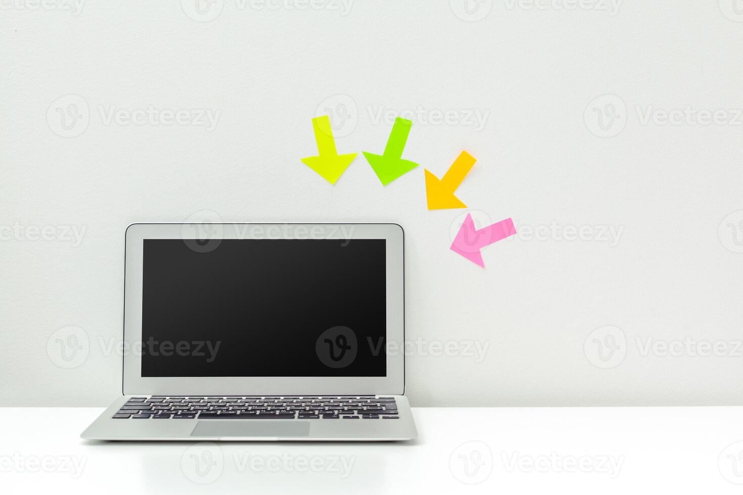 Office desk table with supplies photo