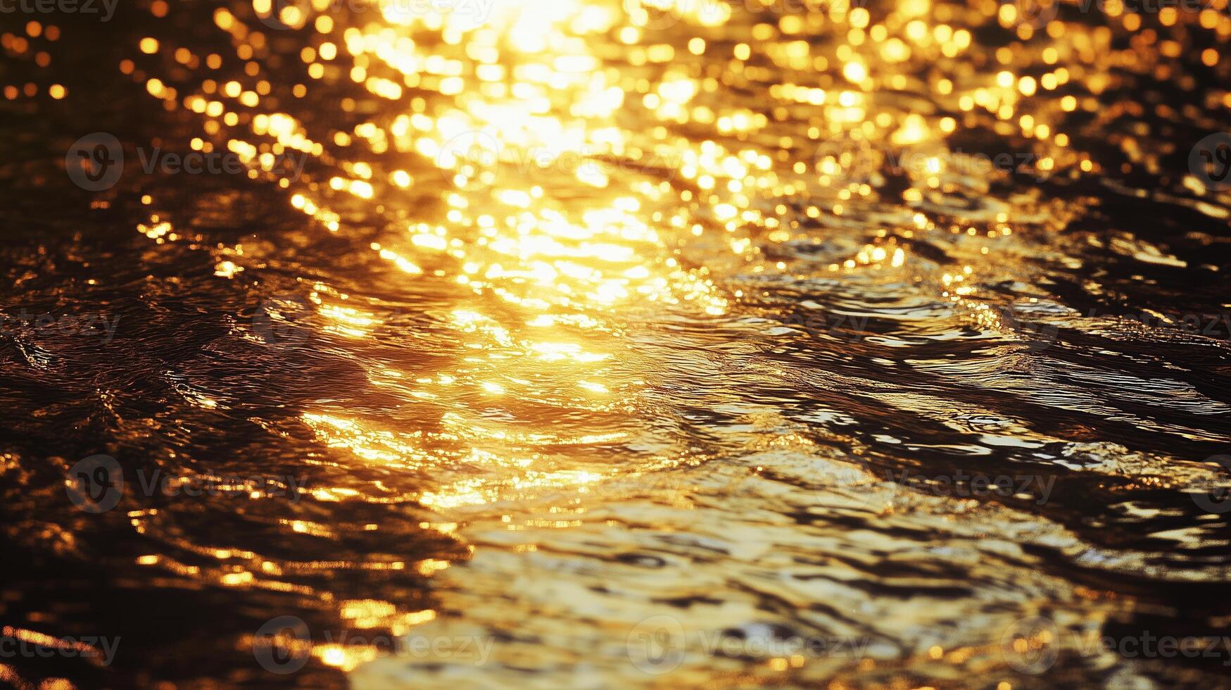 Golden sunlight reflects off water surface in a tranquil outdoor setting during late afternoon photo
