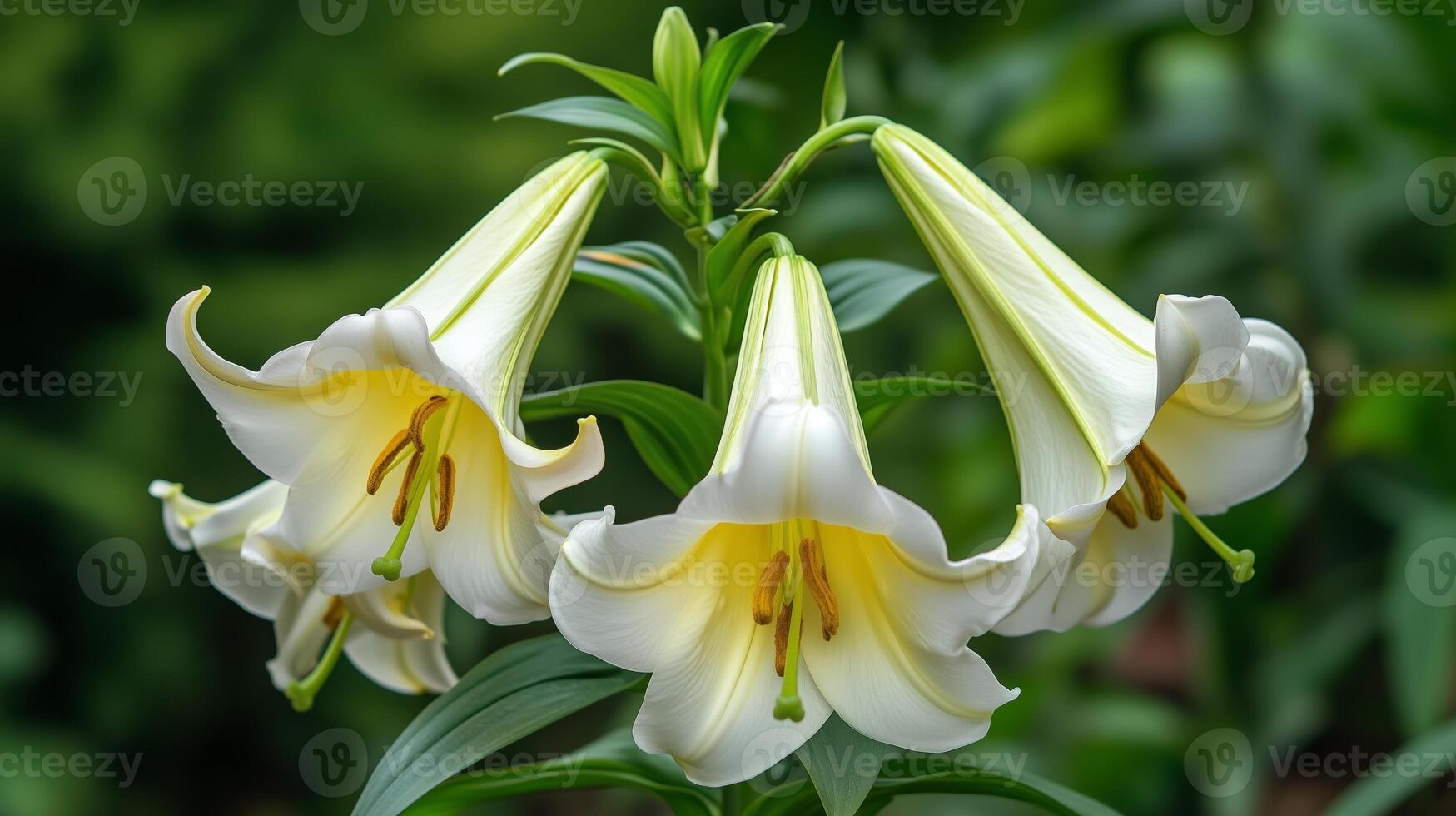 Beautiful white lilies in full bloom surrounded by lush greenery in a serene garden during the daytime photo