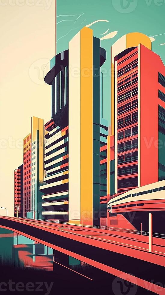 Vibrant urban architecture showcasing bold colors and sleek lines in a modern cityscape during daytime photo