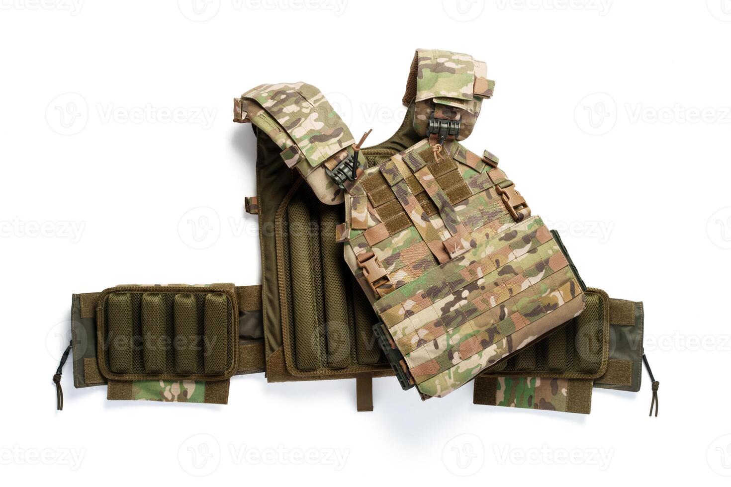 Camouflage bulletproof vest isolated on white background photo
