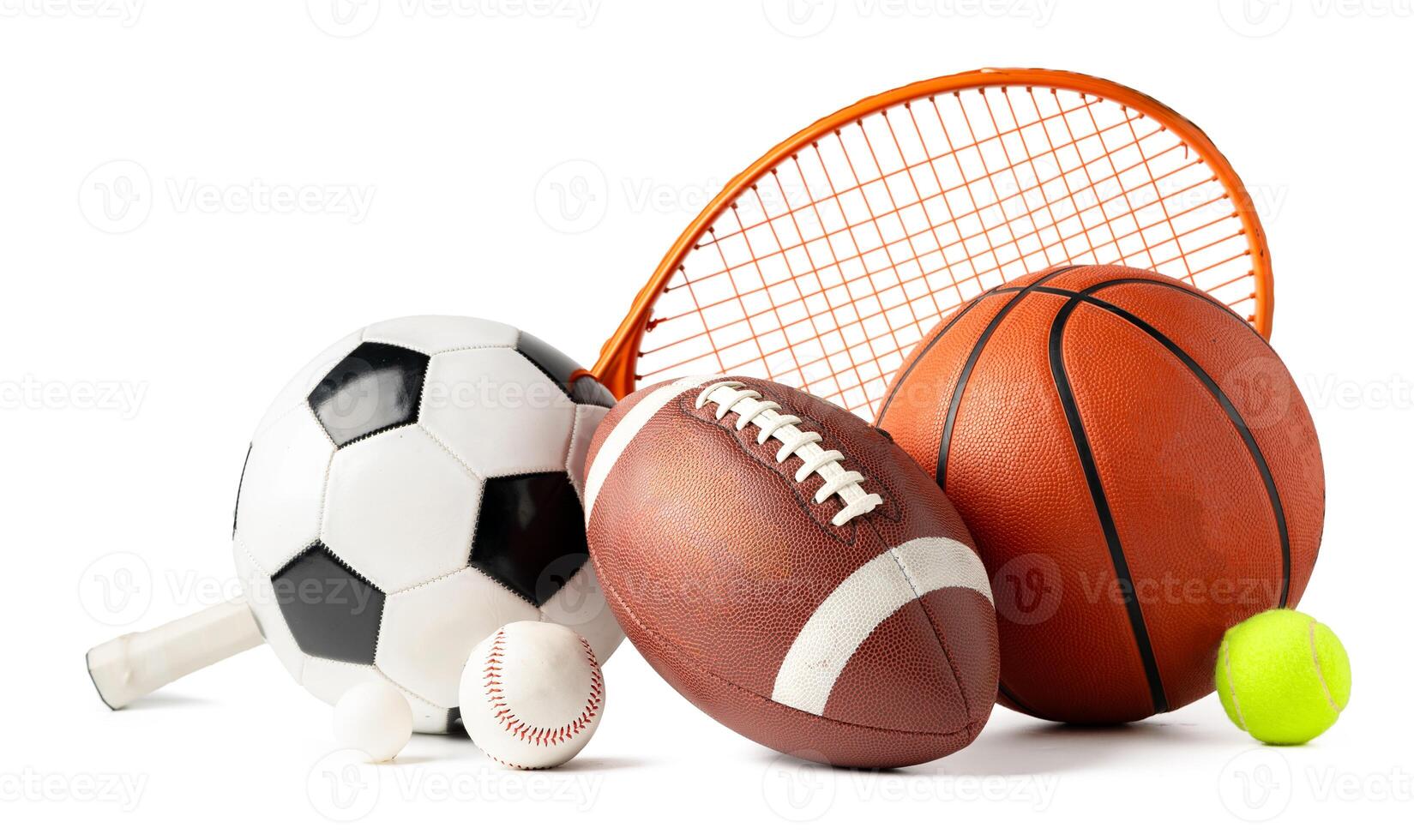 Assorted sports equipment isolated on white background photo
