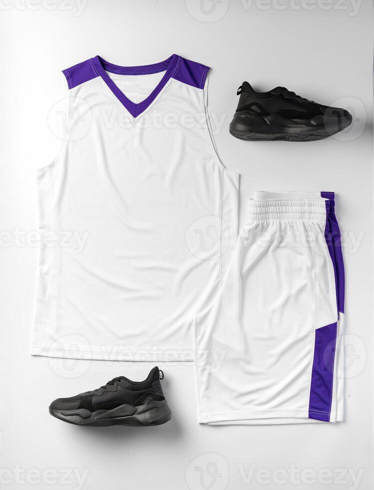 Basketball uniform on white background top view photo
