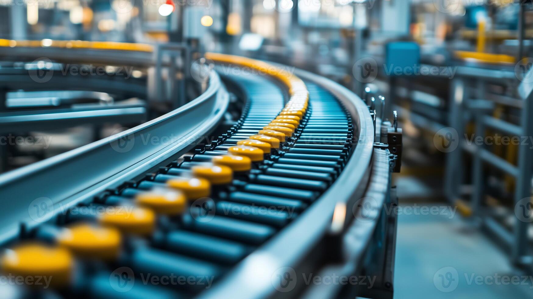 Conveyor belt transporting items in an industrial facility during daytime operations photo