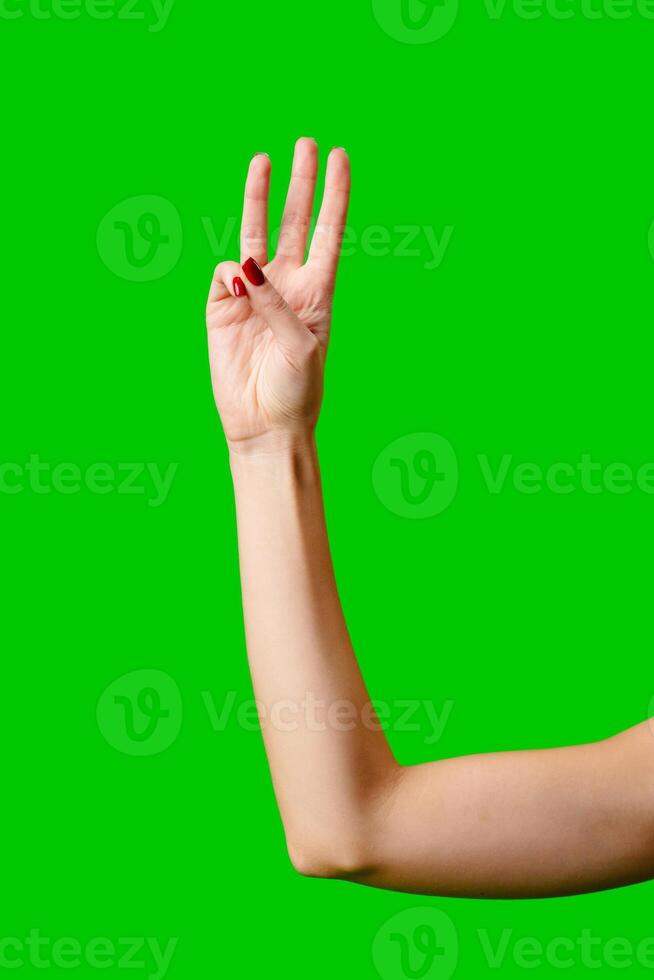 Womans Arm Hand Sign Raised in the Air photo
