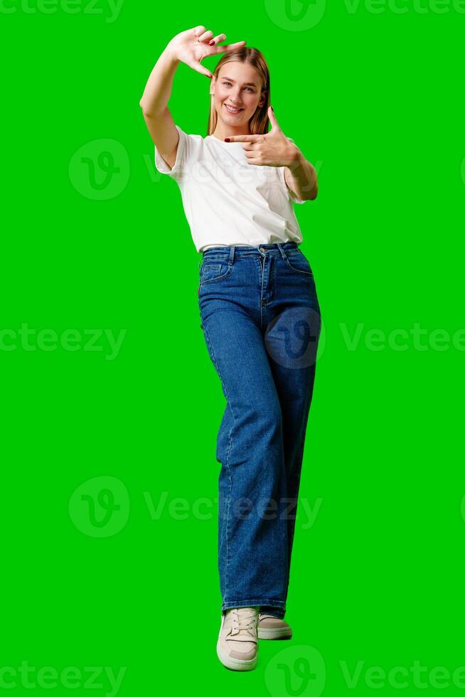 Woman Making a Frame Gesture With Her Hands photo