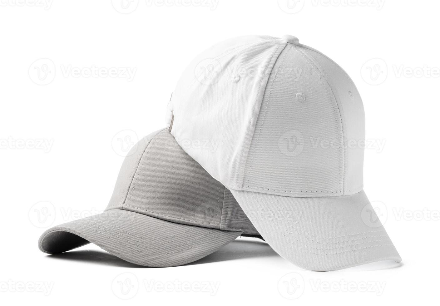 Two Basic Baseball Caps Positioned Side by Side on a White Background photo