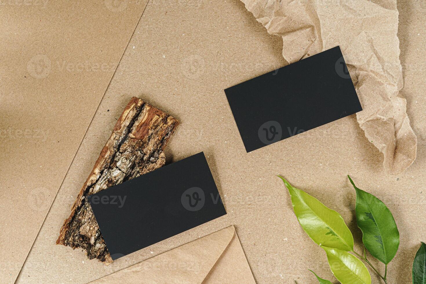 Set of craft elements with copy space and green leaves photo