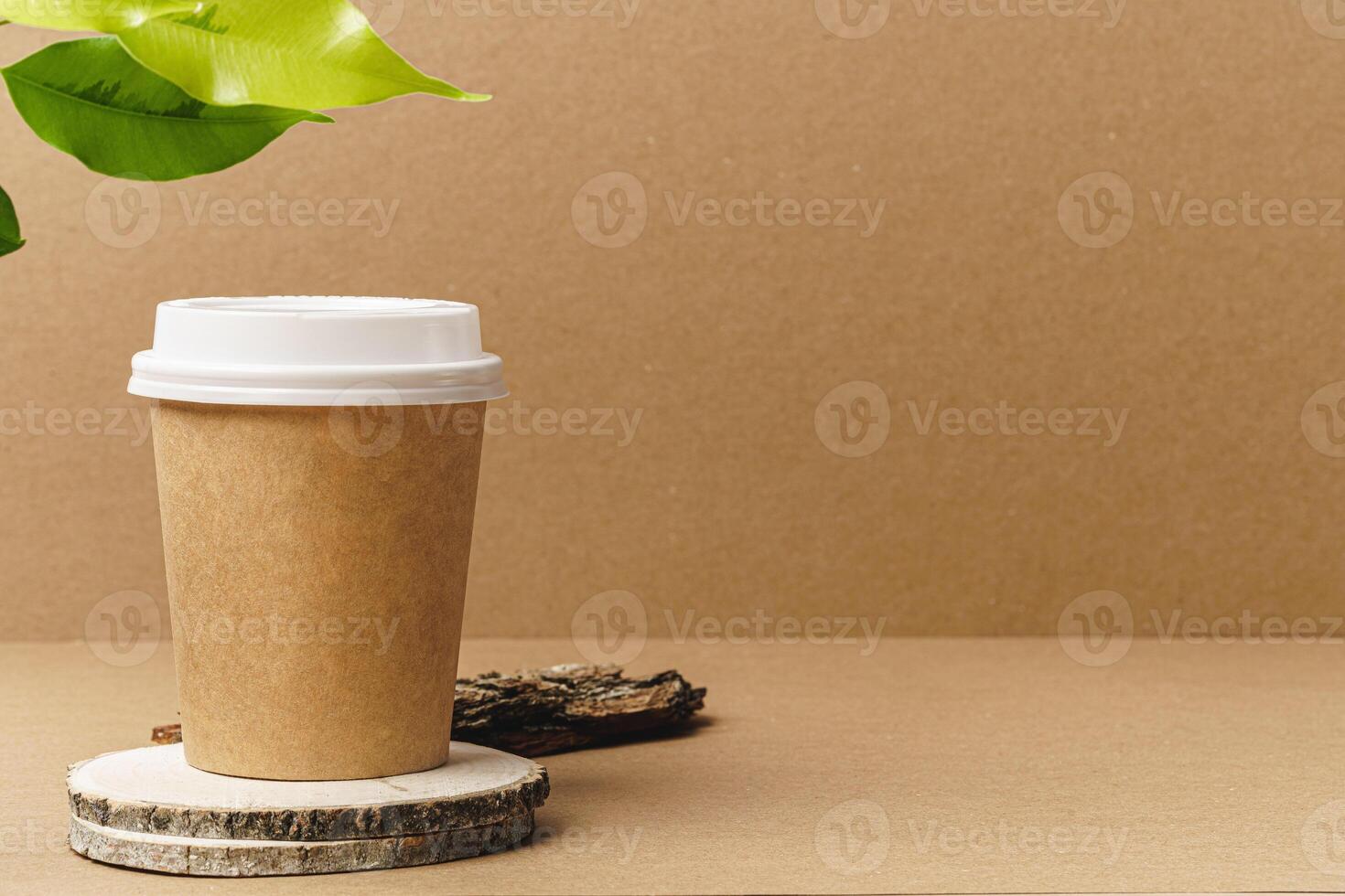 Set of craft elements with copy space and green leaves photo