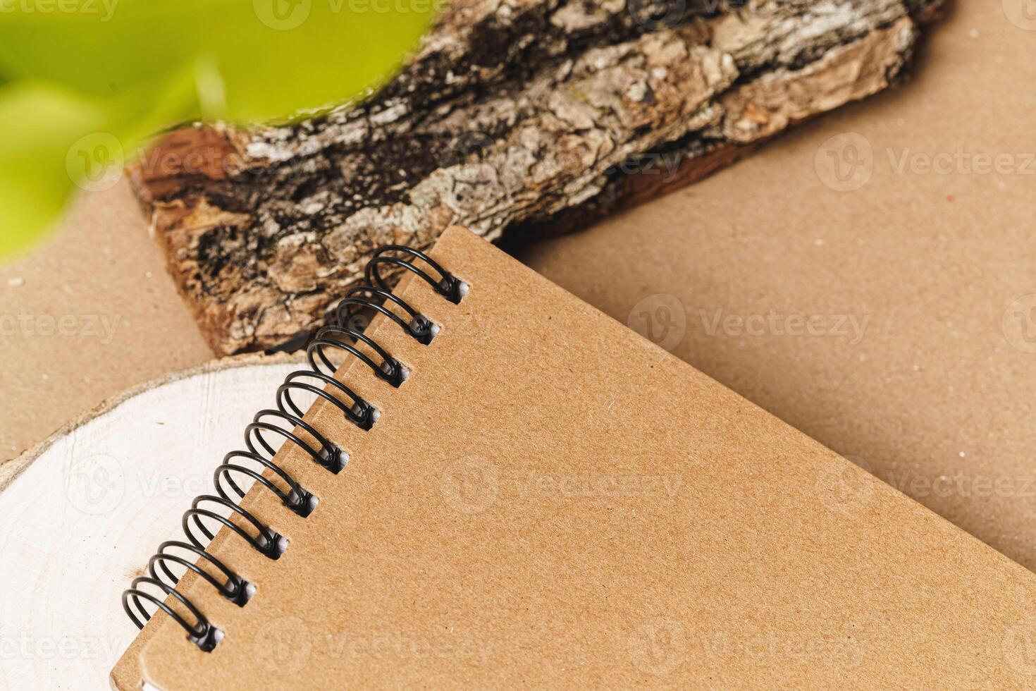 Set of craft elements with copy space and green leaves photo