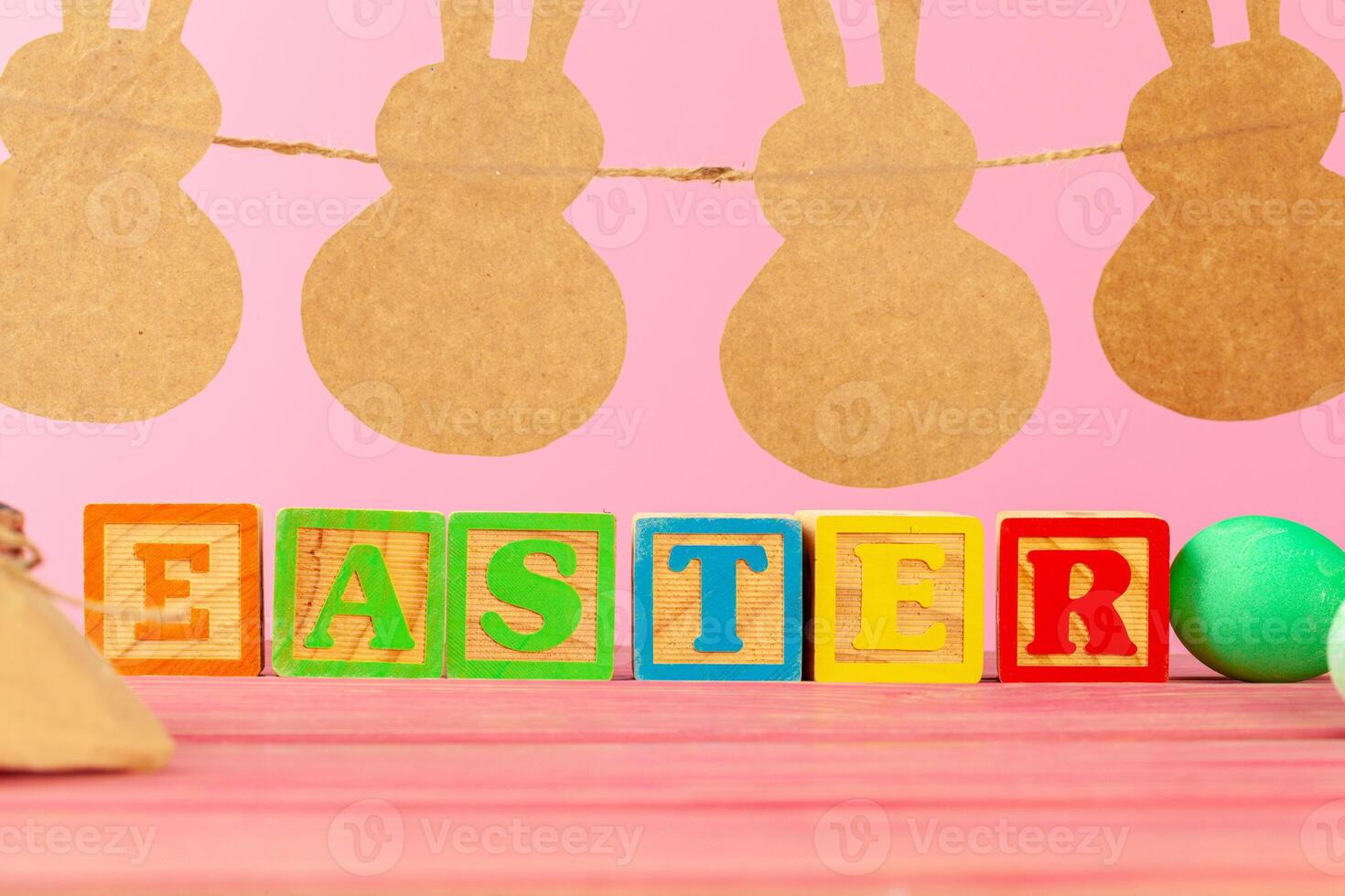 Easter concept with bunny paper decoration with copy space photo