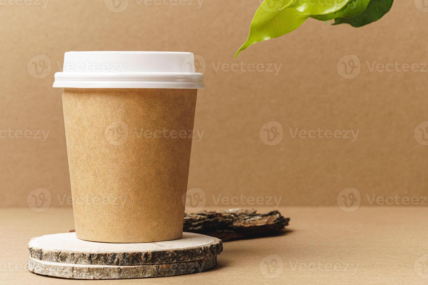 Set of craft elements with copy space and green leaves photo