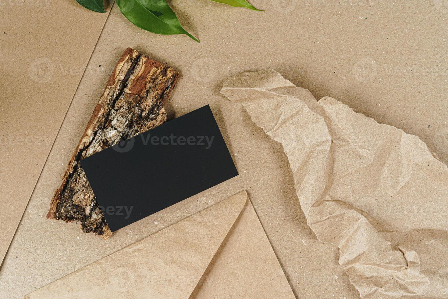 Set of craft elements with copy space and green leaves photo