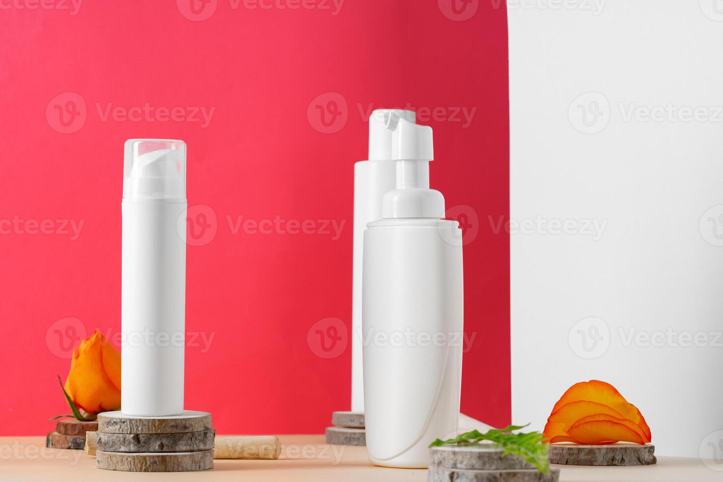 White plastic cosmetic containers with copy space photo