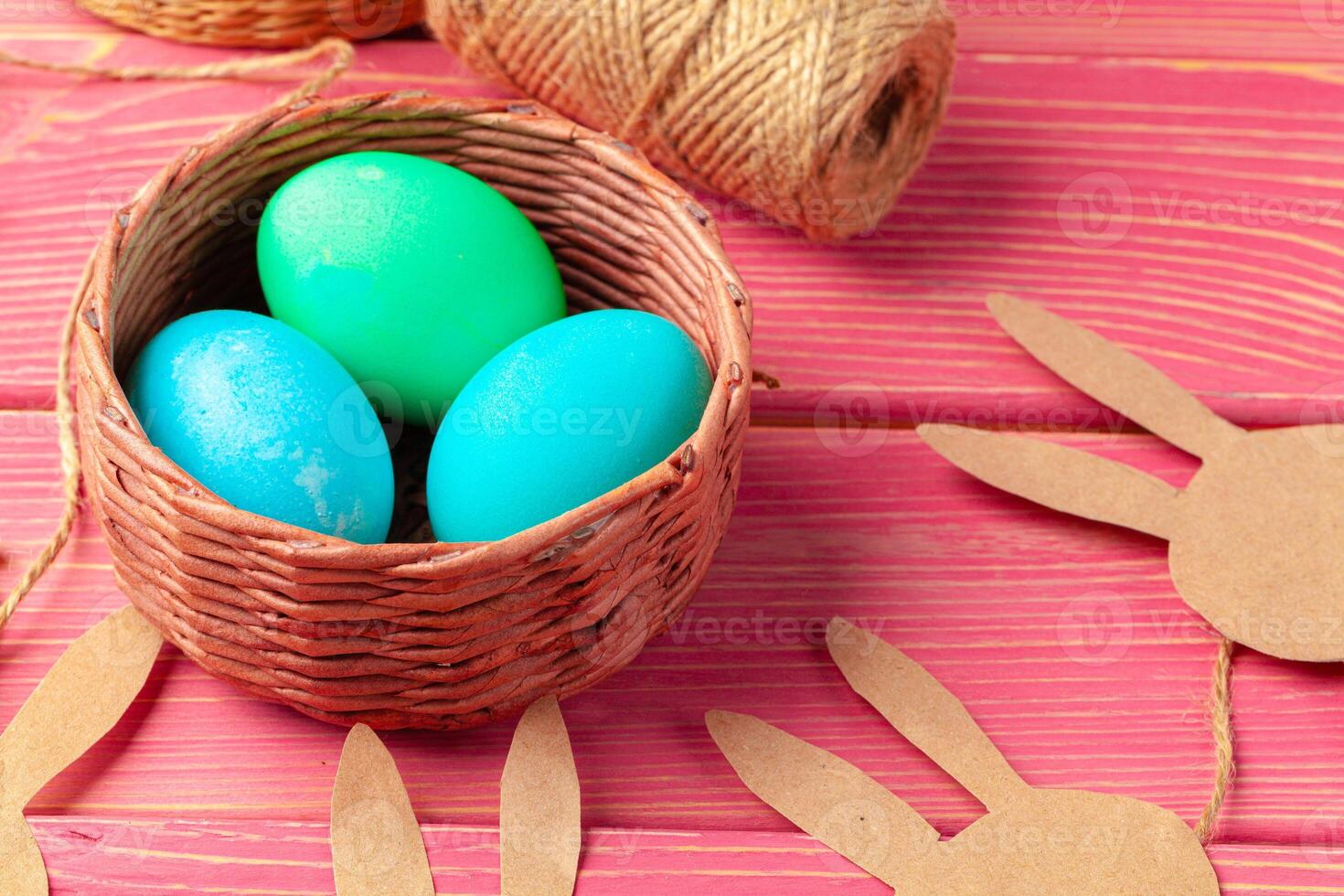 Easter concept with bunny paper decoration with copy space photo
