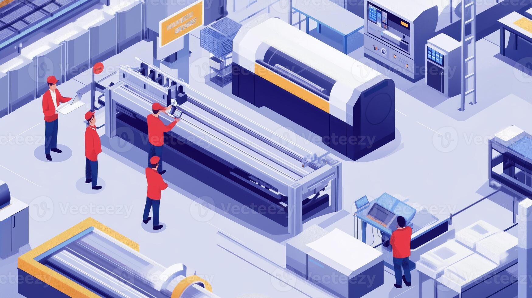 Workers operating advanced machinery in a modern manufacturing facility focusing on production efficiency photo