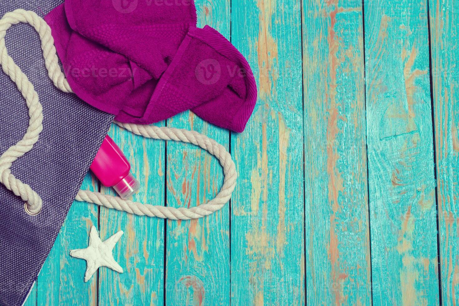 Summer holiday background with beach items photo